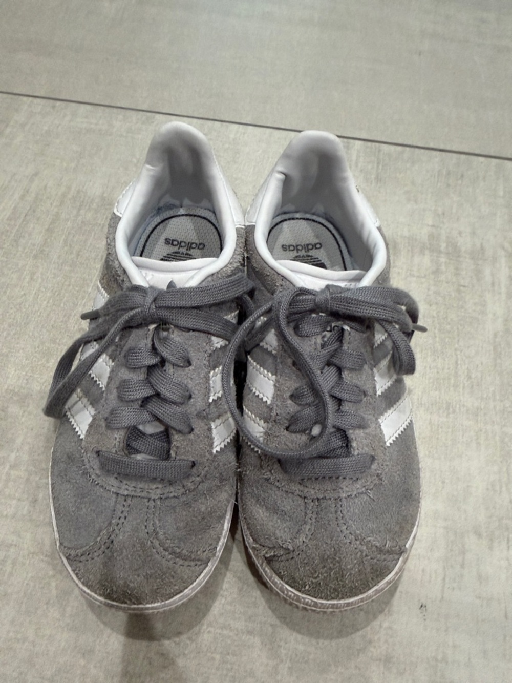 adidas Grey Suede Sneakers with White Stripes